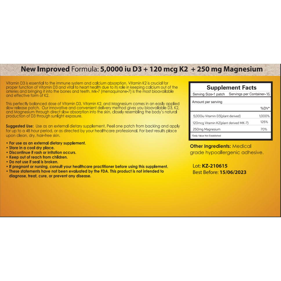 Vitamin D3 Skin Patch with K2 & Magnesium (Easy Absorption) Living